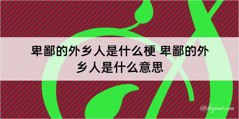 卑鄙的外乡人是什么梗 卑鄙的外乡人是什么意思